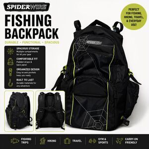 SpiderWire Fishing Backpack Tackle Bag Cooler Rod Holder Large Black Green